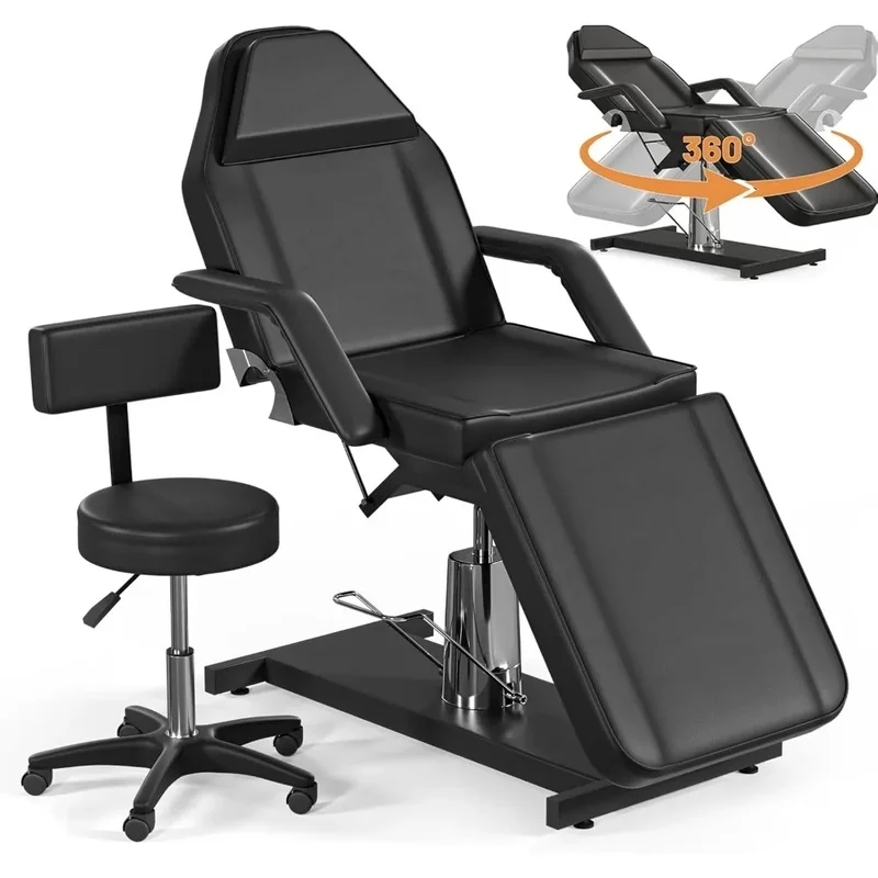 

Adjustable Hydraulic Tattoo Chair with Stool for Client Facial Massage, 500lbs Capacity Massage Table & Bed