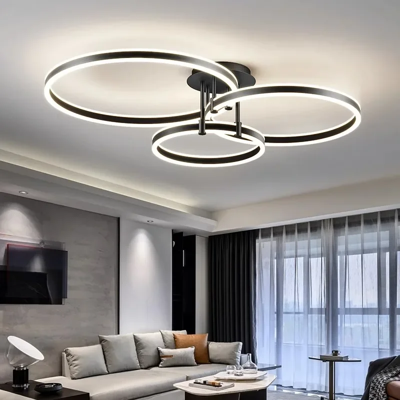 

Modern Minimalism Living Room Led Ceiling Light Round Ring Dimmable Restaurant Bedroom Chandelier Lightiing Luster Lamp Fixtures