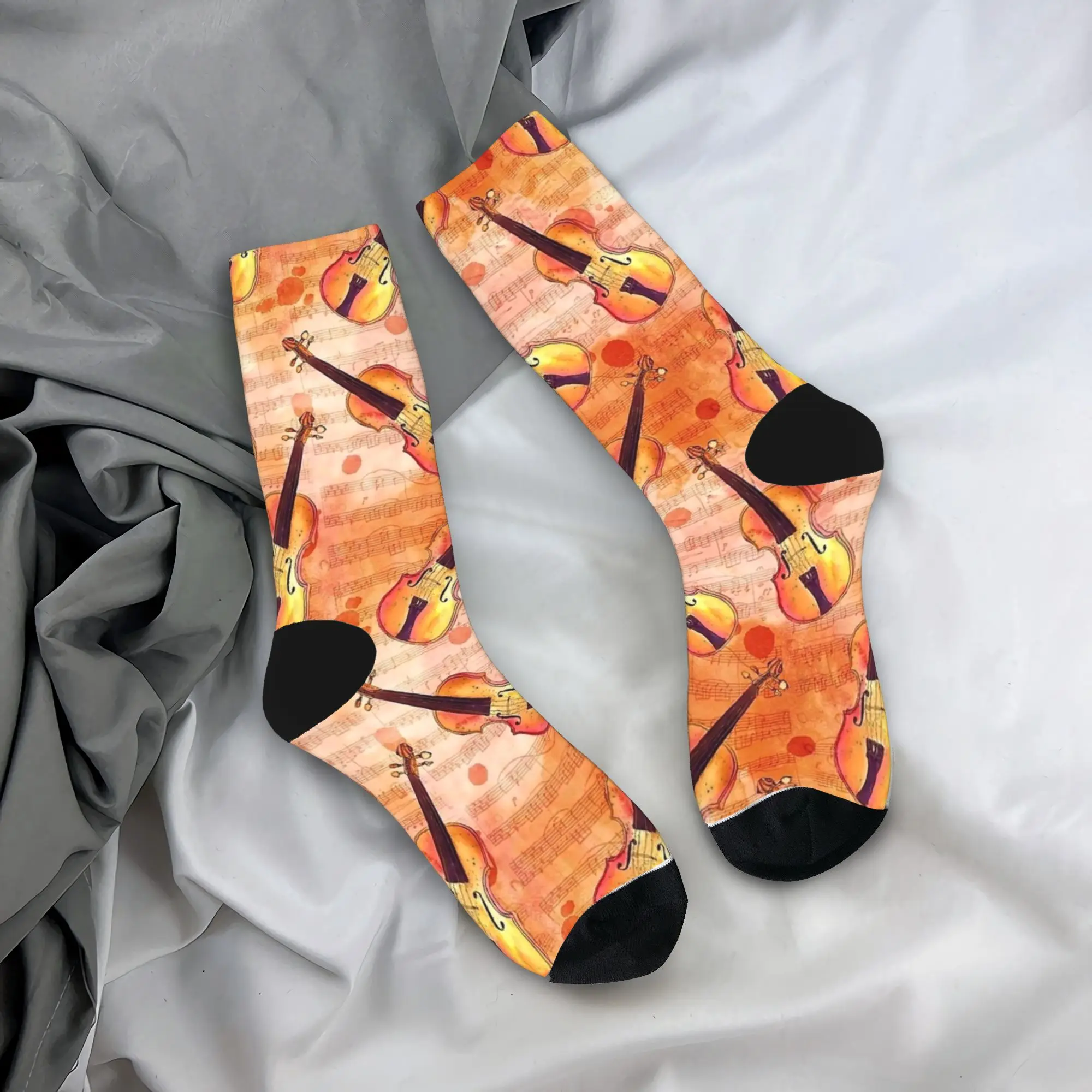 

Гитара, скрипка, акварельные художественные чулки, дизайнерские повседневные носки, весенние нескользящие носки, мужские качественные носки на открытом воздухе
