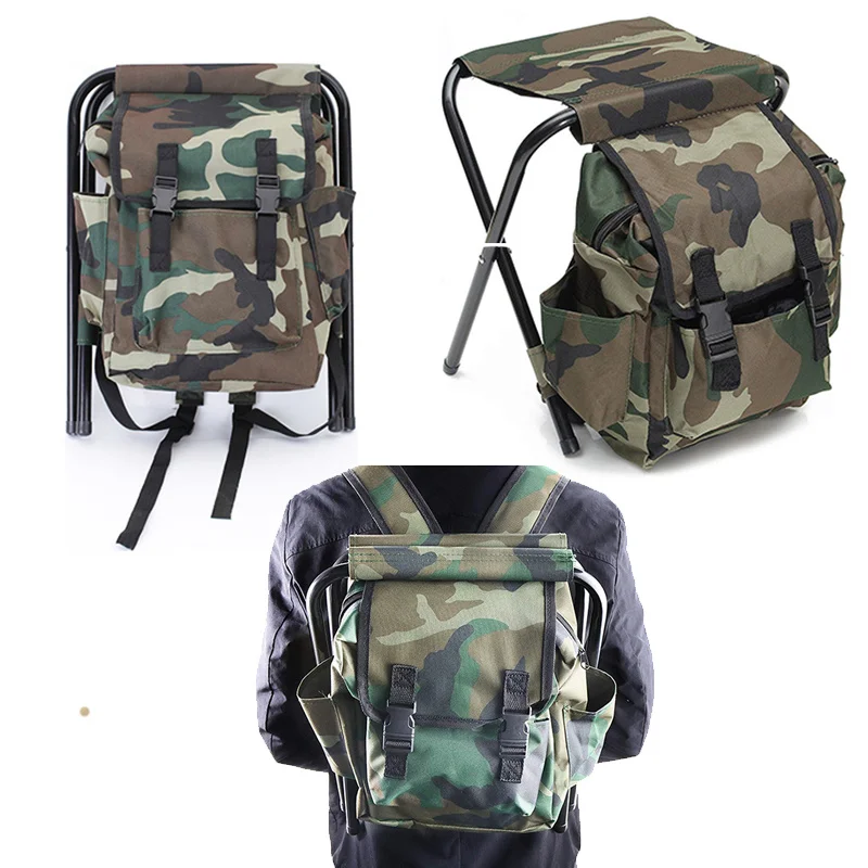 Fishing Chair Large Capacity Folding Stool Backpack 2-in-1Outdoor Camouflage Seating Picnic Bag Camping Hiking Accessories