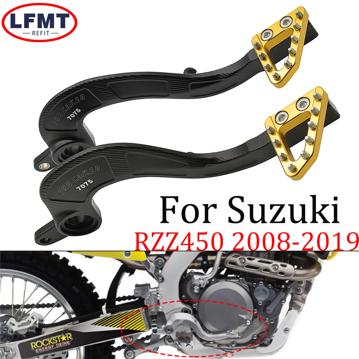 

For Suzuki RMZ450 RM-Z450 2008-2011 2012 2013 2014 2015 2016 2017 2018 2019 Motocross CNC Brake Pedal Arm Foot brake lever Brake