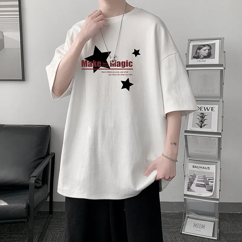 

Men's Cotton T-shirts White Mens Oversized T Shirt Star Print Summer Casual Wear 5XL Tee Shirts Big Size Male Clothes