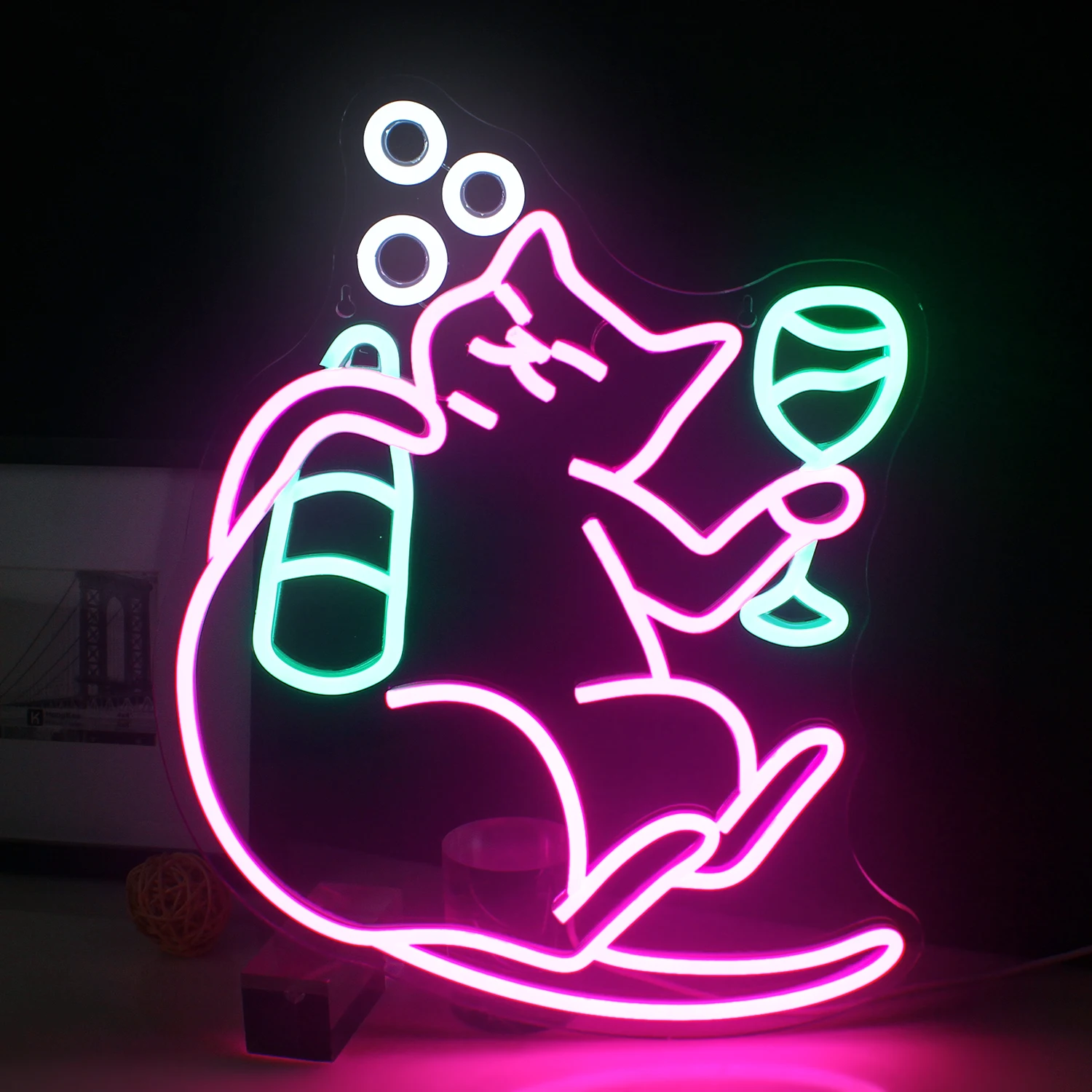 

Drinking Cat Neon Sign Dimmable for Wall Art Decor 5/12V with Dimmable Light Up Sign for Cat Wall Decor Birthday Party Gift