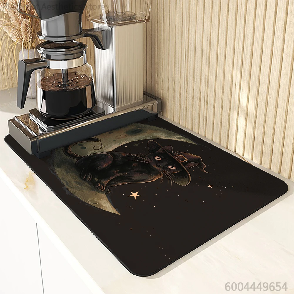 Absorbent Coffee Mat Dish Draining Mat Halloween Moon Black Kitchen Drying Mat Quick  Bathroom Drain Pad Kitchen Faucet Placemat