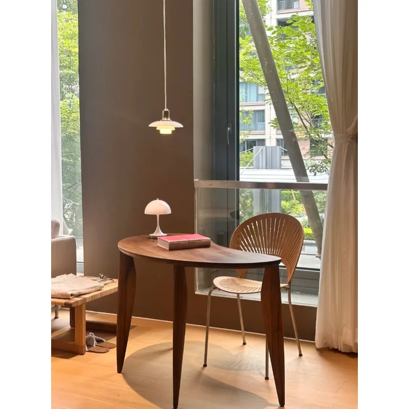 

Minimalist black walnut desk modern minimalist wabi sabi study solid wood household curved small desk computer desk