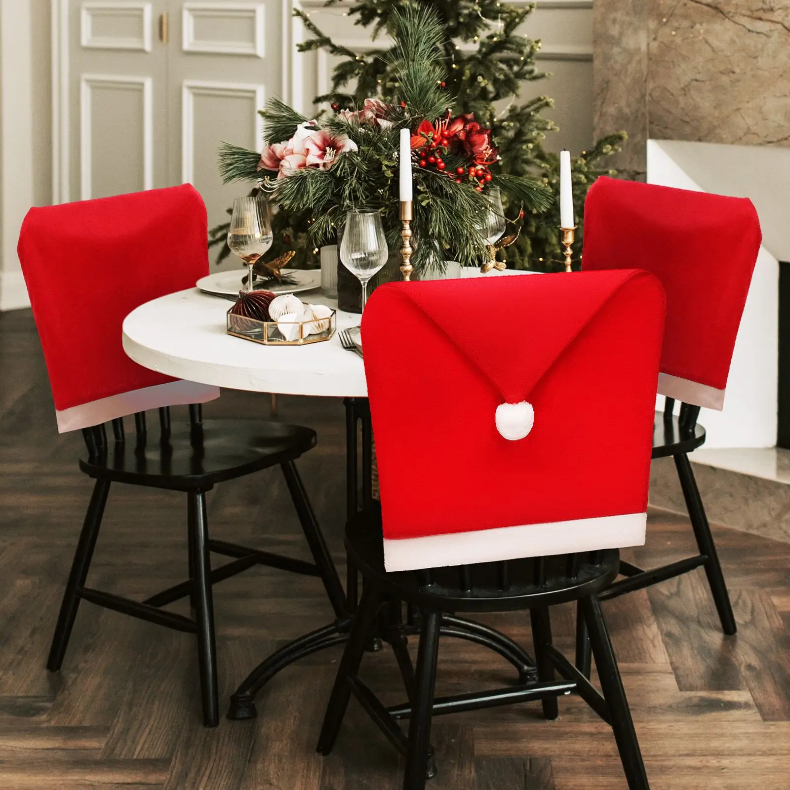 10 Pcs Chair Cover Red Non-Woven Santa Hat Chair Back Cover Table Decoration Dining Chair Protector Christmas Party Supplies