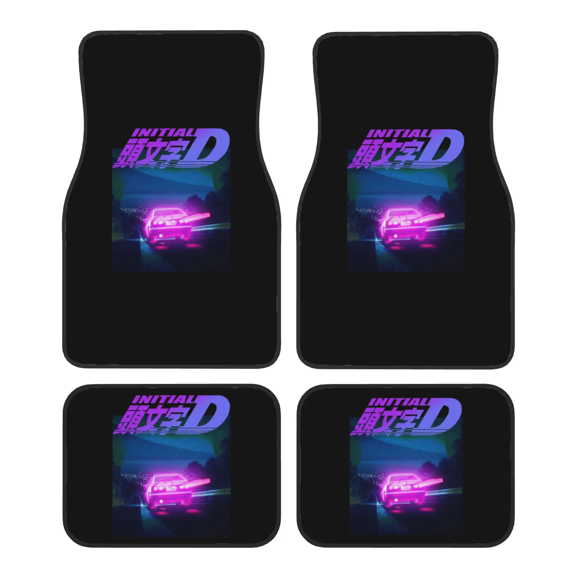 

Initial D Mountain Drift Racing Car Floor Mats of 4 Pieces Crystal Velvet Rugs Universal Car Front Rear Carpets Foot Mats