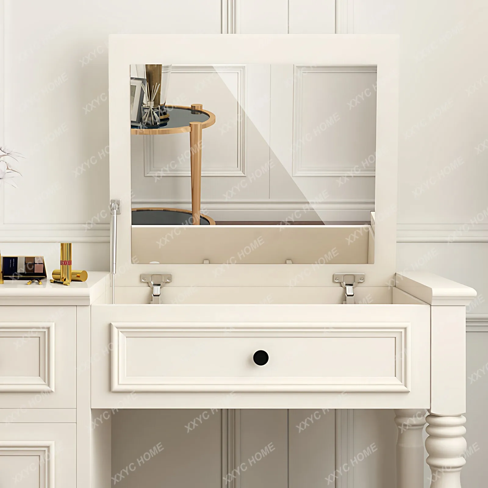 Solid Wood Vanity Table Modern Simple Dressing Table for Small Apartment Bedroom