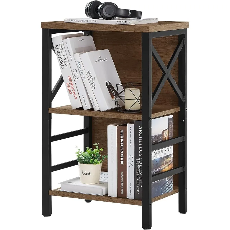 

Industrial 3 Tier Bookshelf,Narrow Bookcase with Rustic Wood and Metal, FreeStanding Storage Small Bookshelf