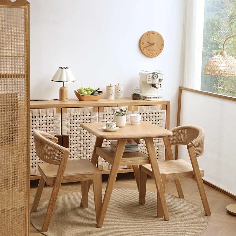 Solid Wood 2-Seater Balcony Table Chair Set Simple Design Space-Saving Tea Coffee Dining Table for Home Hotel for Apartments