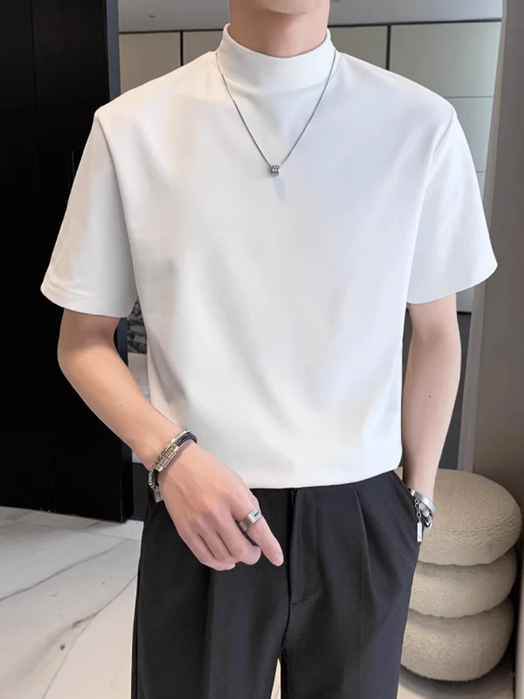 Camiseta de Base Blanca para Hombre, Primavera-Verano, Manga Corta, Estilo Urbano Moderno, Corte Estándar, Poliéster Antibacterial