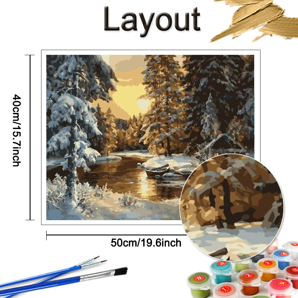 HUACAN DIY Frame Oil Painting Winter Landscape For Adults Picture By Numbers House Snow Acrylic Paint On Canvas Home Decor