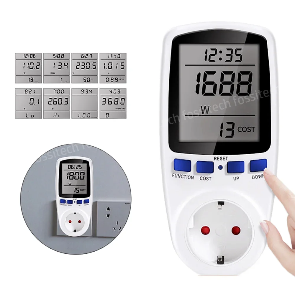 Inteligente Tomada De Faturamento De Energia, LCD Digital Power Metering Socket, Medição De Eletricidade Plug, UE REINO UNIDO AU EUA, AC110V-250V