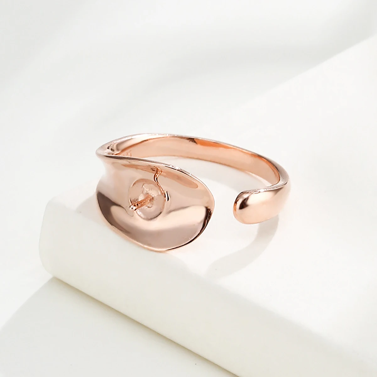 925 Sterling Silver Open Ring Blank Base fit 4mm Setting Cup for Half Drilled Pearl Bead  DIY Ring jewelry Making Supplies