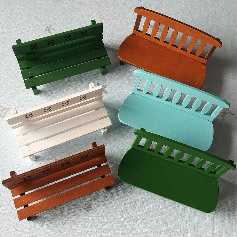 Retro Zakka Mini Wooden Chair European Style Park Bench Dollhouse Furniture Home Decor Figurine Photo Props