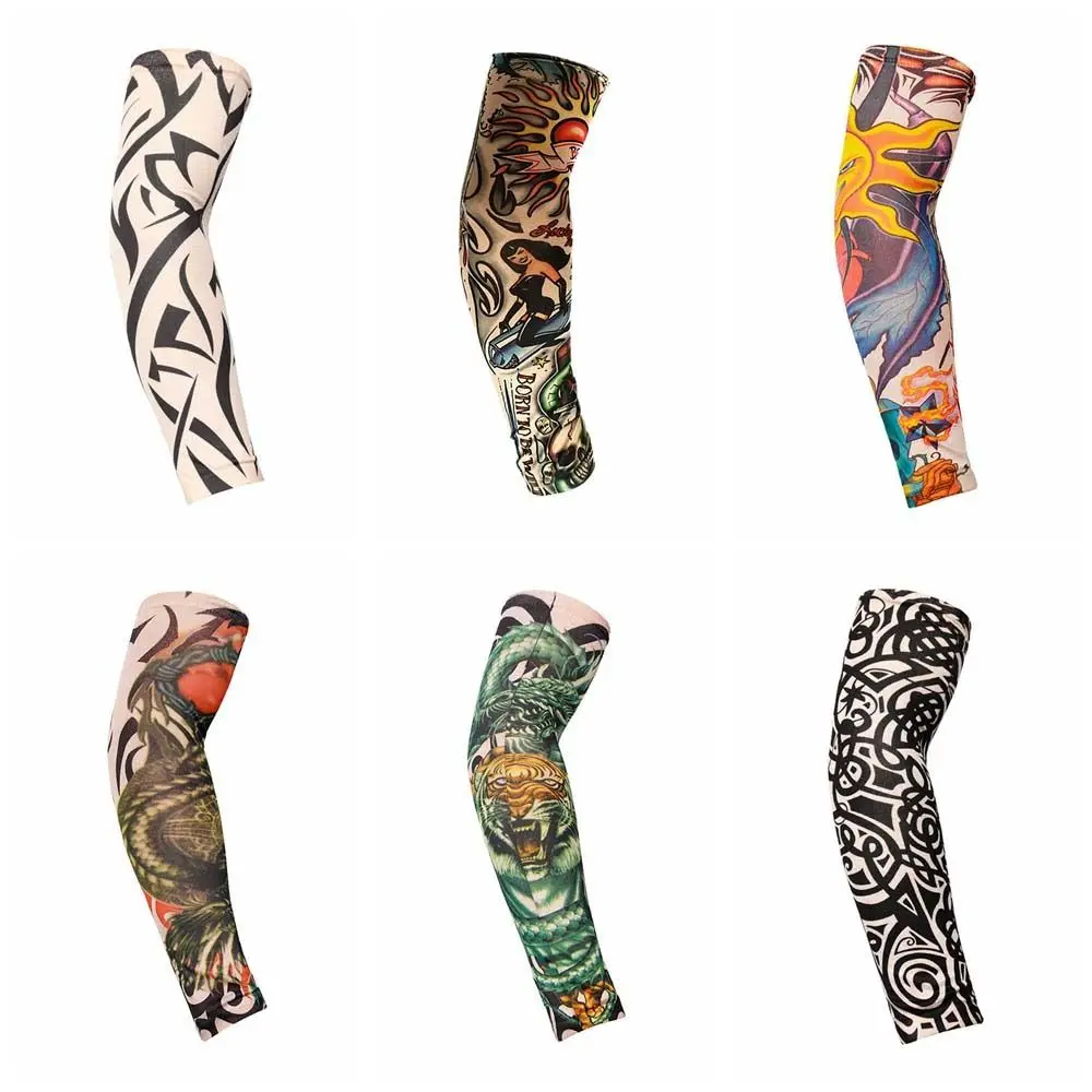 Arm Covers Flower Arm Tattoo Sleeve UV Protection Arm Warmers Men Sunscreen Sleeve Cycling Gloves Seamless Ice Silk Arm Sleeve