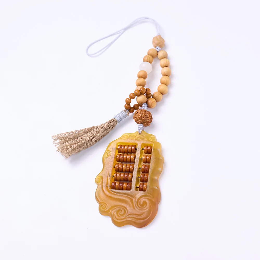 Natural Thuja Sutchuenensis Sheep Horn Abacus Phone Lanyard Keychain Unisex Bag Phone Charm Festival Gift