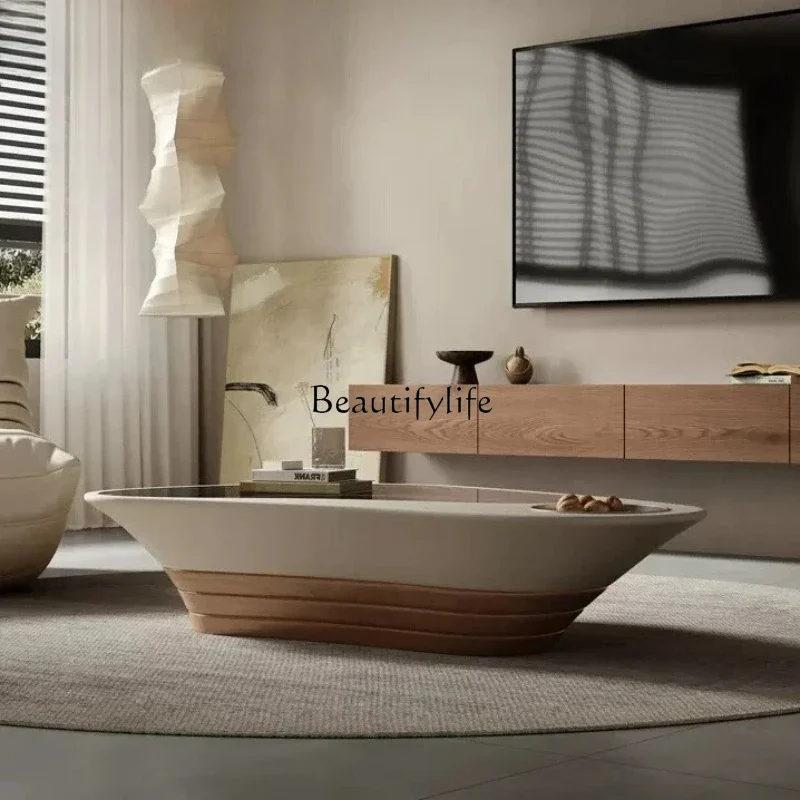 

z.Italian minimalist coffee table living room new household small apartment wabi sandy wind art sense special-shaped glass