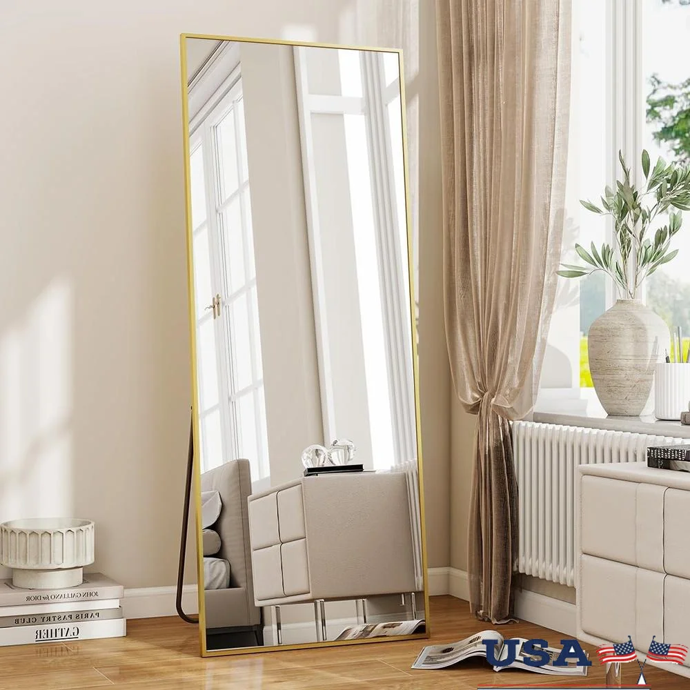 

Full Length Mirror 71x26 Floor Mirror Stand Aluminum Alloy Frame Sturdy Glass Shatterproof Leaning Hanging Minimalist Design