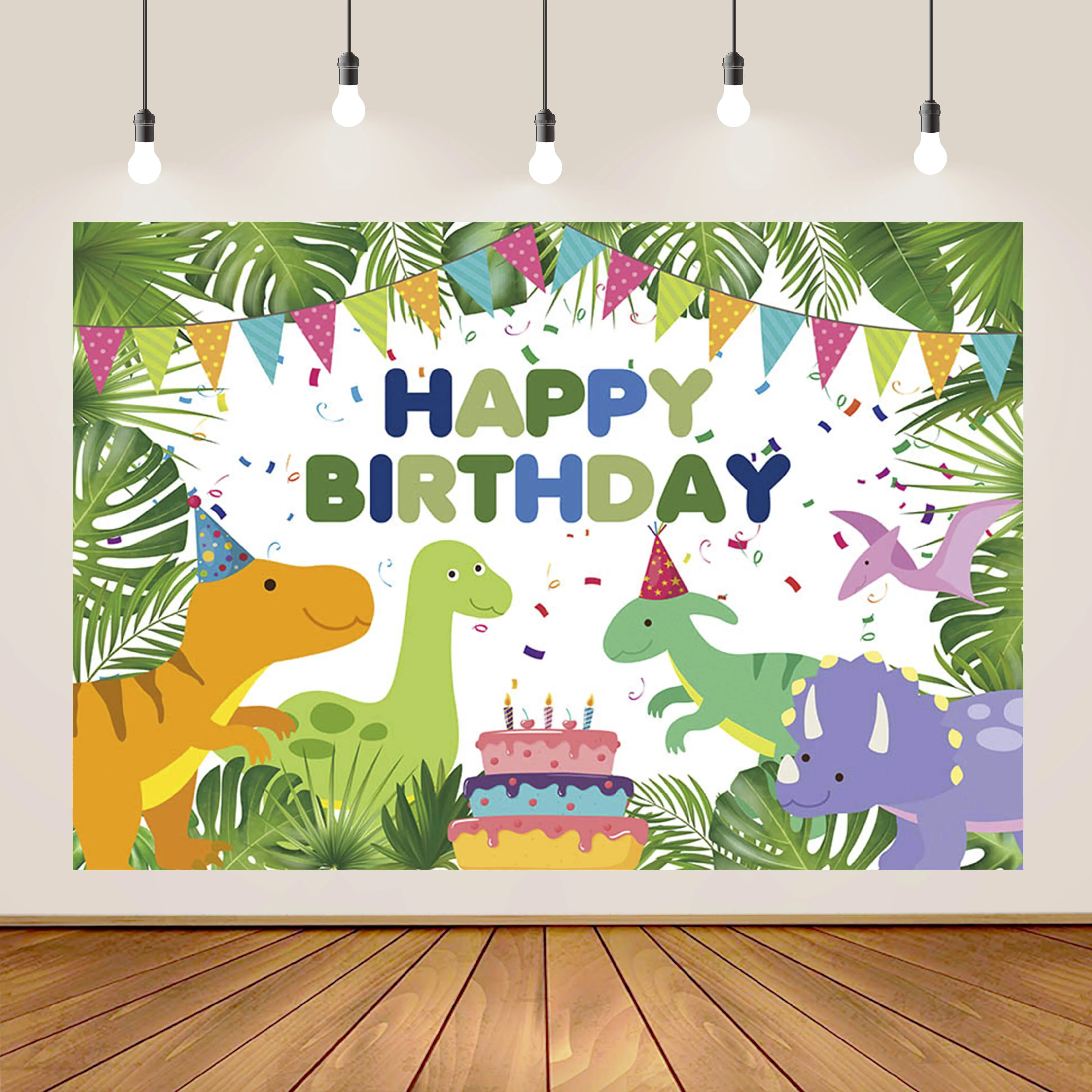 Fondos de cumpleaños de dinosaurio de dibujos animados decoración de fiesta de bebé recién nacido fondo de Tractor verde submarino