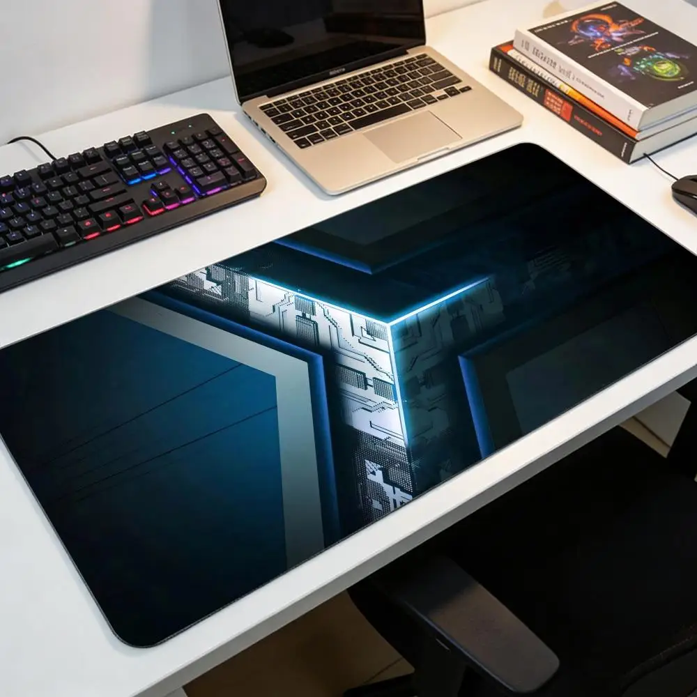 

Technology Style Big Extended Desk Mouse Pad, Blue Tech-style Oversized Keyboard and Mouse Pad Desktop Decoration 1000×500