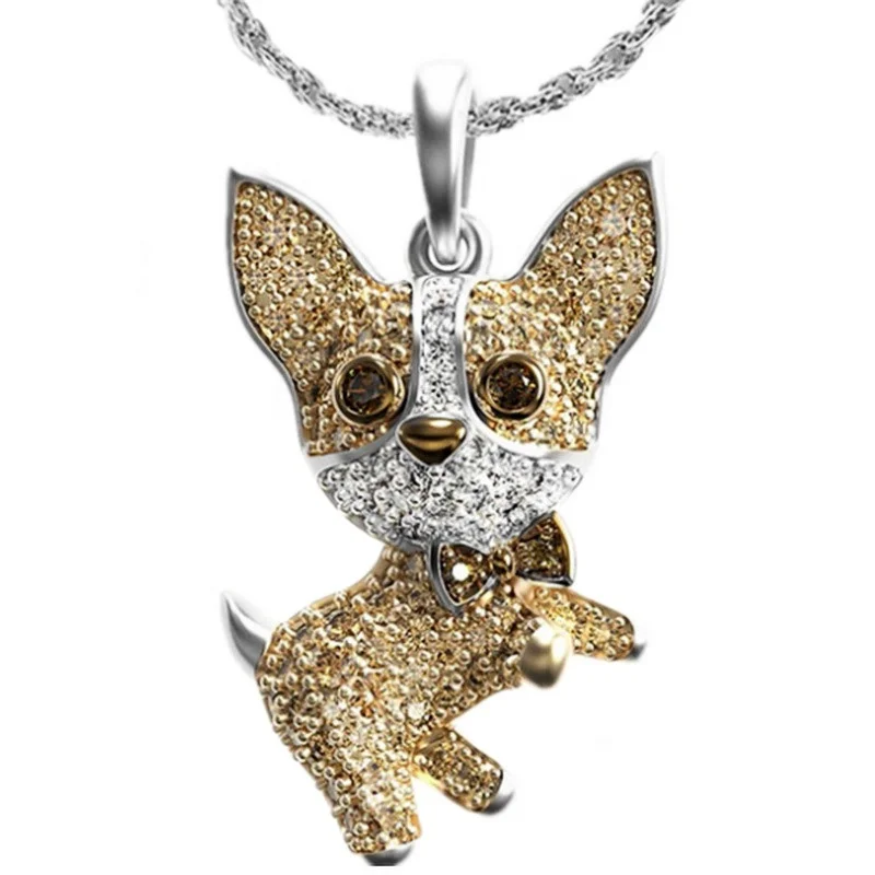 Fashion Dog Necklace Zircon Fadou Pendant Engagement Necklaces for Women Animal Jewelry Charm Accessories Party Anniversary Gift