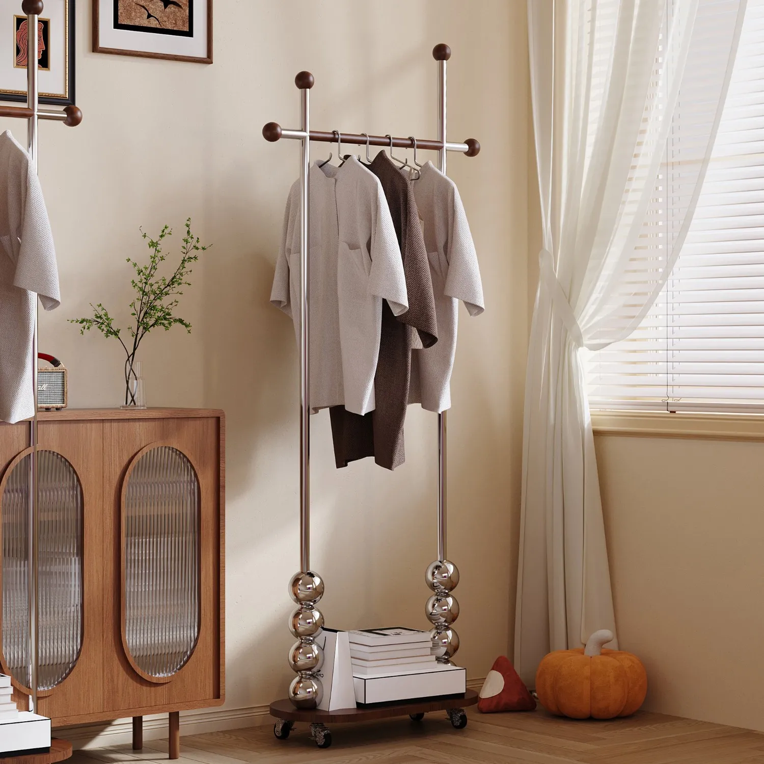 

Напольная вешалка для одежды из нержавеющей стали, современная, матовая, для гостиной, с колесиками, для небольших помещений