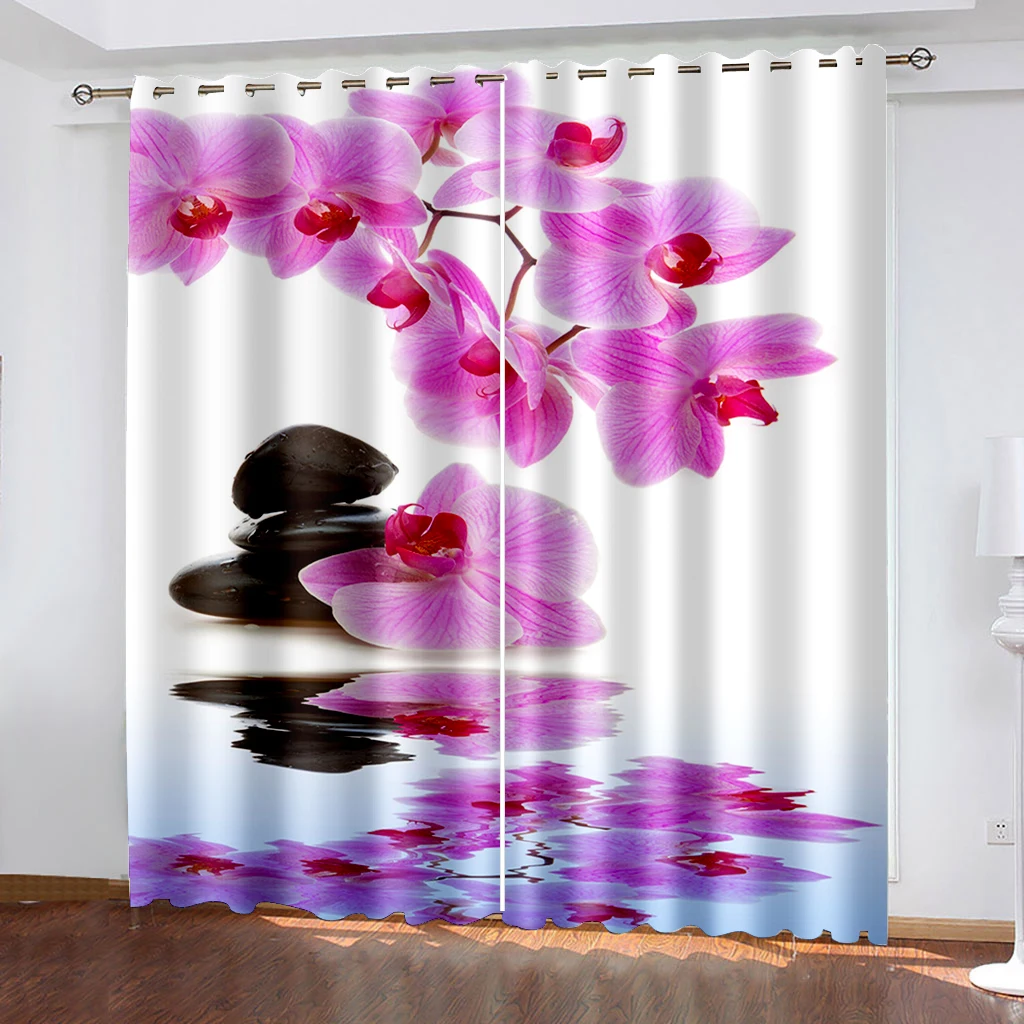 

2Panels Garden Plant Orchid Curtains for Bedroom Living Room Kitchen Home Window Blinds Treatments Curtains Grommet Top cortina