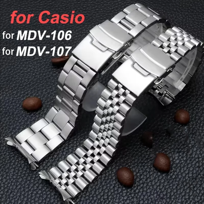 Stainless Steel Watchband for Casio MDV107 MDV106 Replacement Bracelet 22mm High Quality Wrist Strap Men Women Watch Accessories