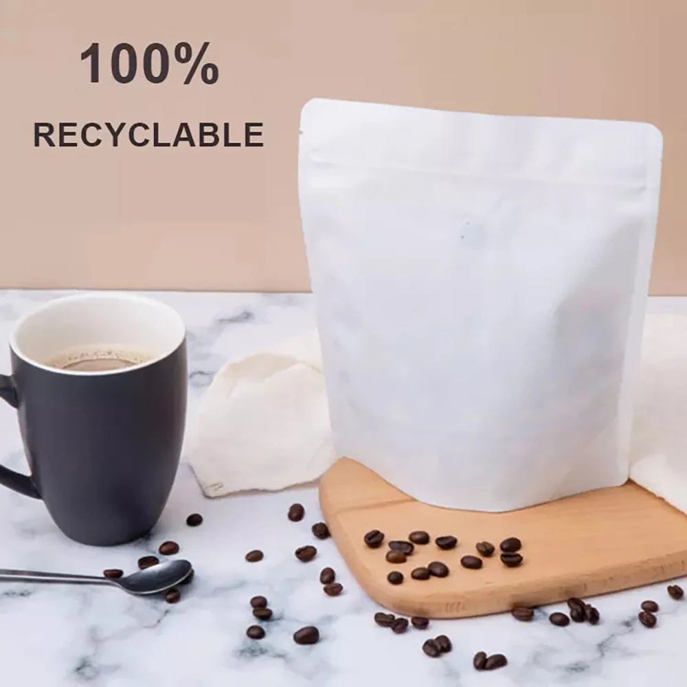 

50PCS Fully Recyclable Stand Up Pouch Resealable Empty Tea Packaging Bag with Zipper PE60/EVOH-PE80 Coffee Valve Pink Mylar Bag