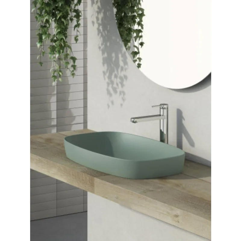 Taichung Basin Semi-embedded , Matte Green Nordic Style Hotel Restaurant Hand Basin MOON Series Countertop Basin