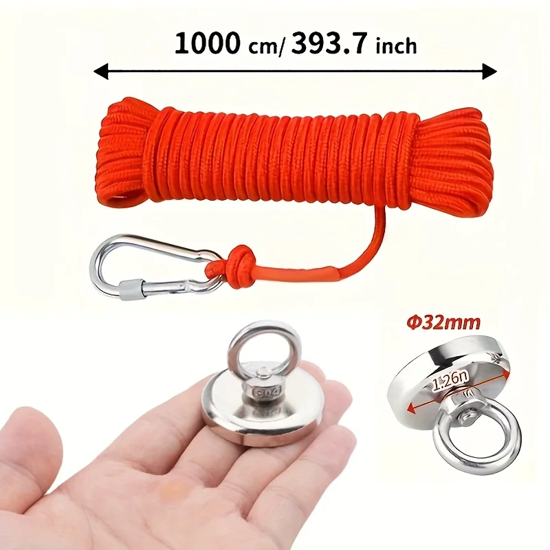Bergungs-Magnetset, ausgestattet mit einem 1000 cm langen Seil/393,7 Zoll, geeignet zum Flussangeln und Lastaufhängung, magnetischer Rückstoß – Detail 6