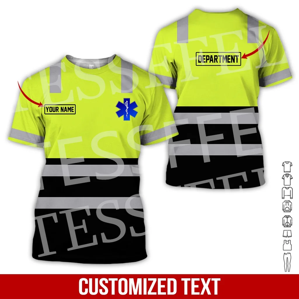 Custom Name Cosplay EMS EMT Medical Paramedic Nurse Worker Retro T-Shirt 3DPrint Summer Shirts Harajuku Casual Short Sleeves S1