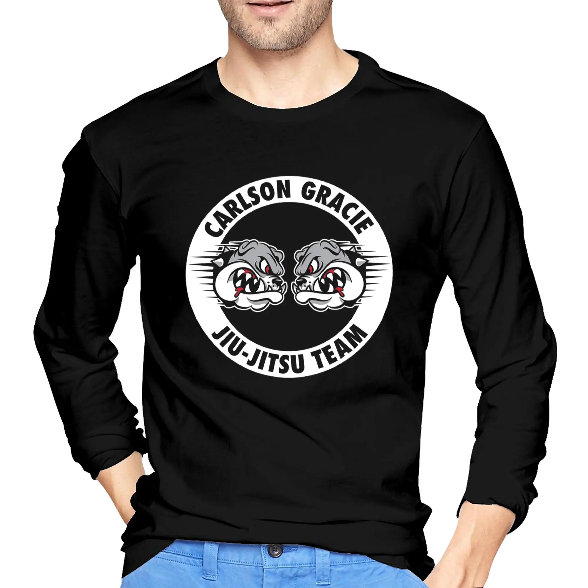 

Carlson Gracie Jiu-Jitsu Team Men's Long Sleeved T-shirt Casual Round Neck T shirts Spring and Autumn Men tops