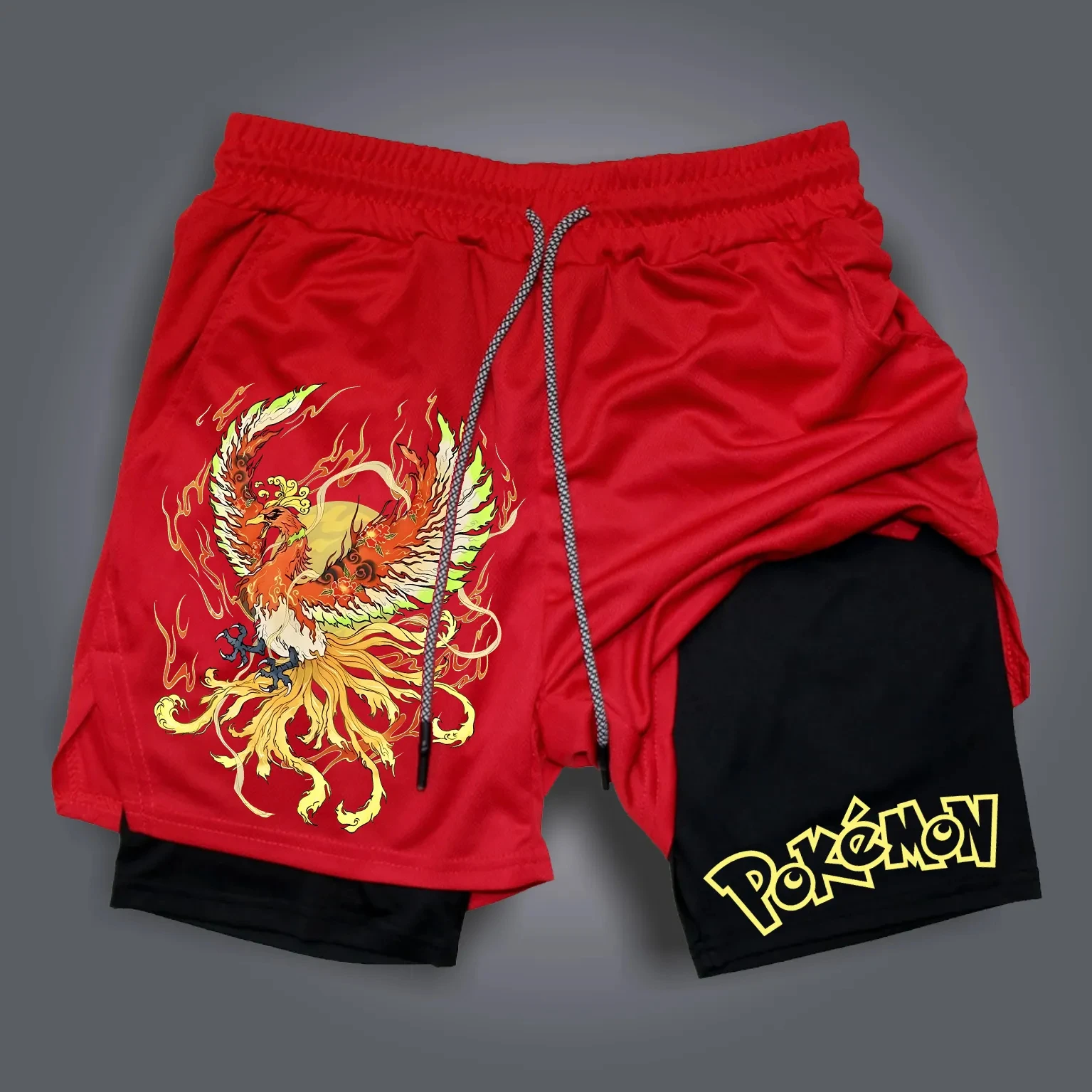 pokemon-jogo-colaboracao-shorts-de-dupla-camada-unissex-verao-nova-corrida-basquete-respiravel-secagem-rapida-esportes-2-em-1-shorts
