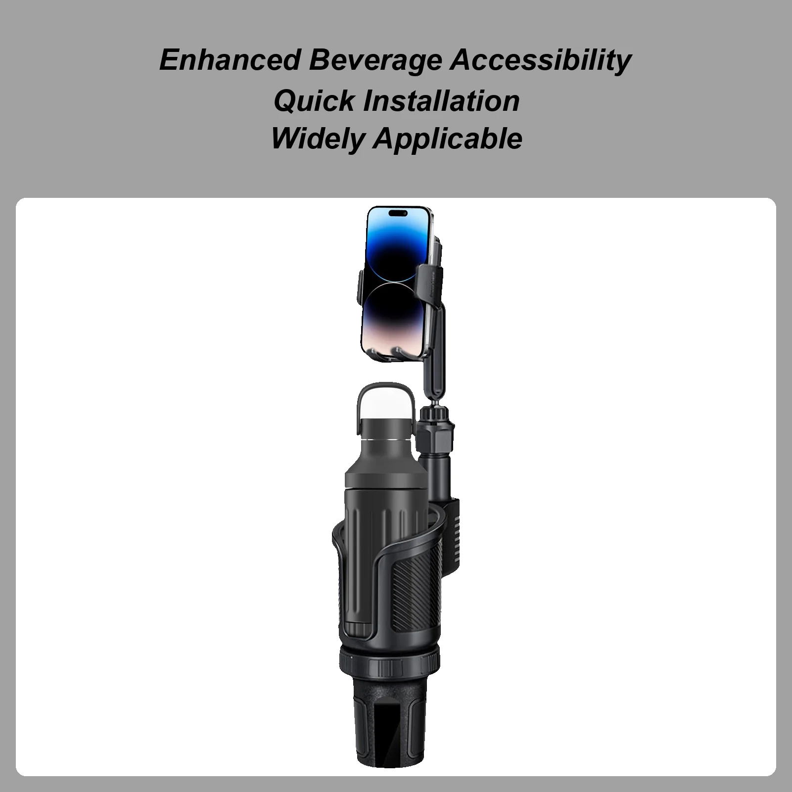 

Car Cup Holder Expander 2 In 1 Drink Adapter With Phone Mount 360 Degree Rotation Non-Slip Car Water Bottle Holder For Vehicle
