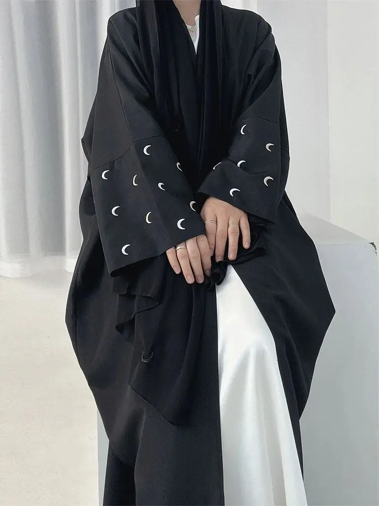 Moon Embroidery Open Modest Abaya Dubai 2024 Luxury Kimono Coat Muslim Abayas for Women Islamic Clothing Kebaya Caftan Marocain