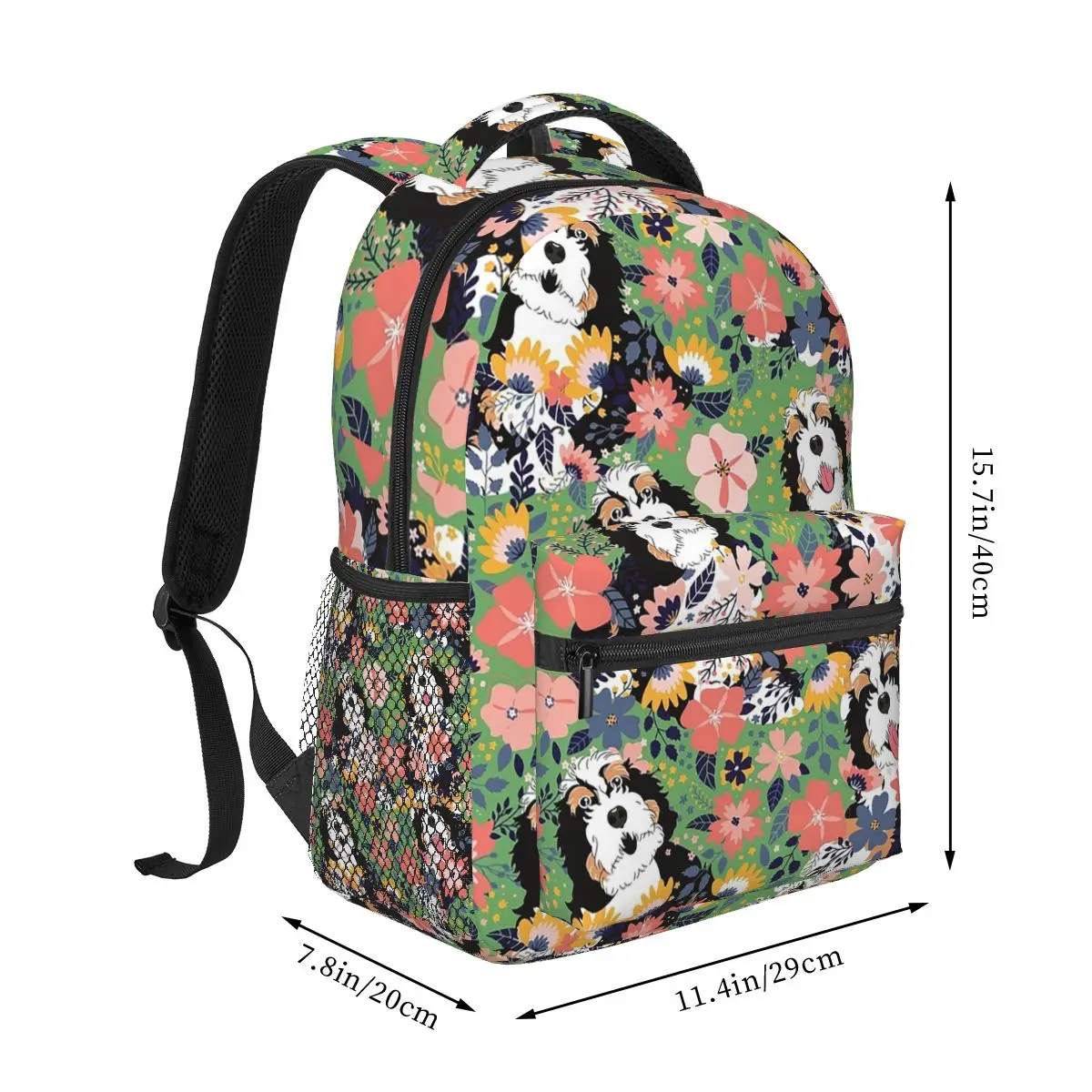 Tri Color Bernedoodle Garden - Green Background Backpacks Boys Girls Bookbag Students School Bags Rucksack Shoulder Bag