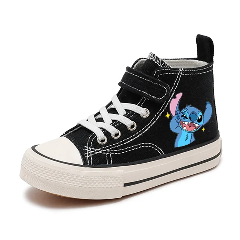 Chaussures en toile montantes pour garçons et filles, chaussures décontractées de dessin animé, chaussures de sport confortables, chaussures de tennis et de disney pour enfants, impression Kawaii CAN o Stitch