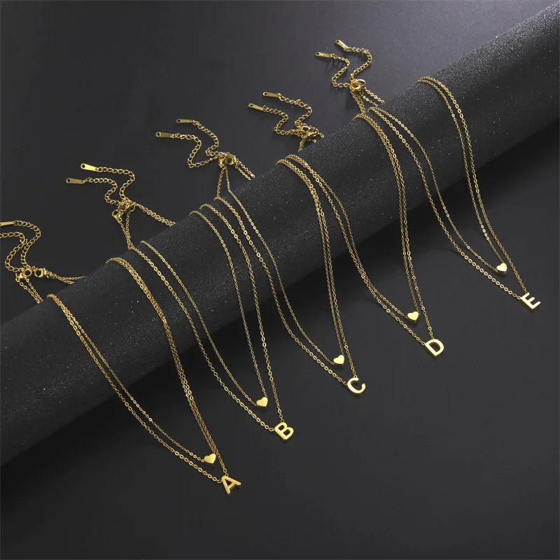 Mode Tiny Herz Initial Halskette Gold Silber Farbe Multilayer Brief Choker Halskette Für Frauen Charme Anhänger Schmuck Geschenk – Detail 6