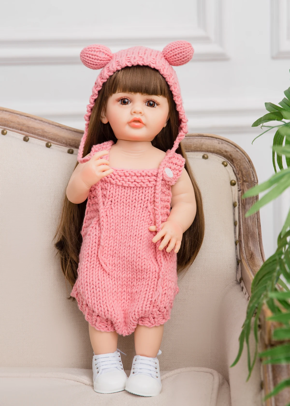 New Pink Strap Sweater 22 Inch 55 CM Silicone Body Baby Dolls Kids For Birthday Gift Toy Girls' Toys