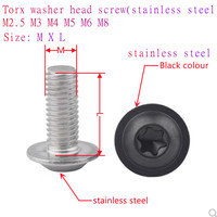 2pcs-50pcs six lobe Screw m2.5 m3 m4 m5 m6 m8 304 A2 Stainless Steel  black colour torx washer Head Screw