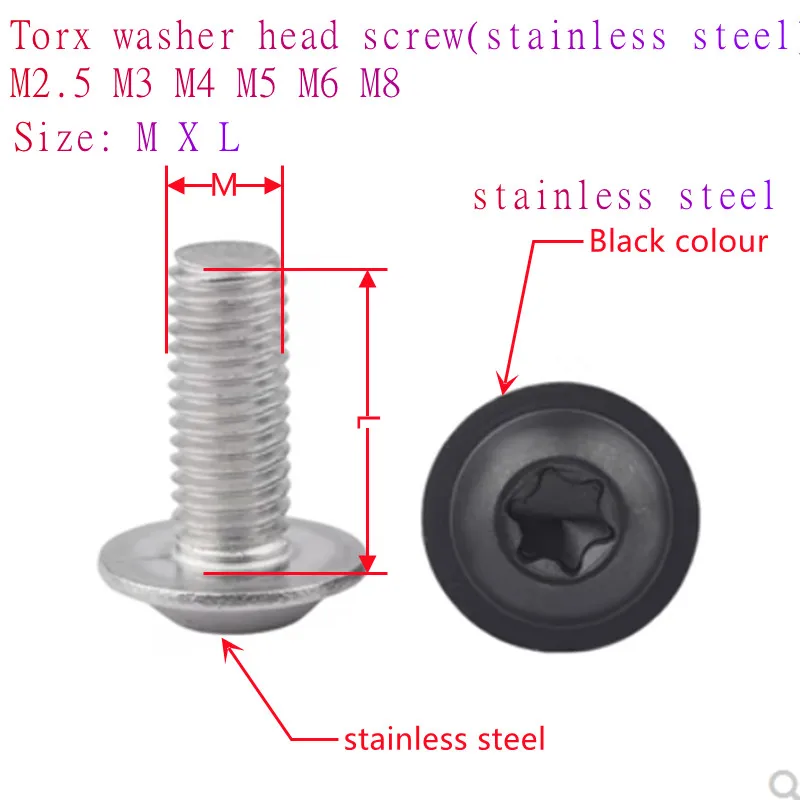 2pcs-50pcs six lobe Screw m2.5 m3 m4 m5 m6 m8 304 A2 Stainless Steel  black colour torx washer Head Screw