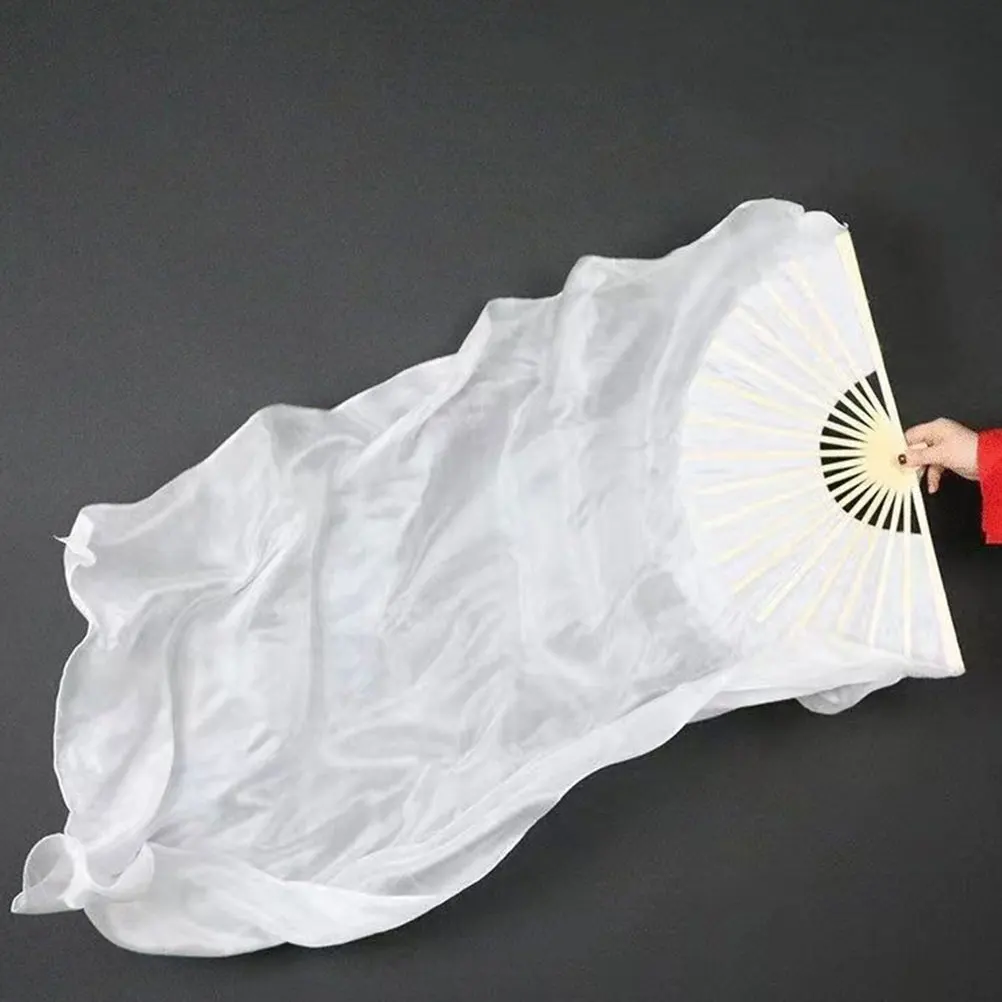 

Long Silk Dance Fan 180cm White Simulated Silk Lightweight Folding Fans for Belly Dance Square Dancing Decor