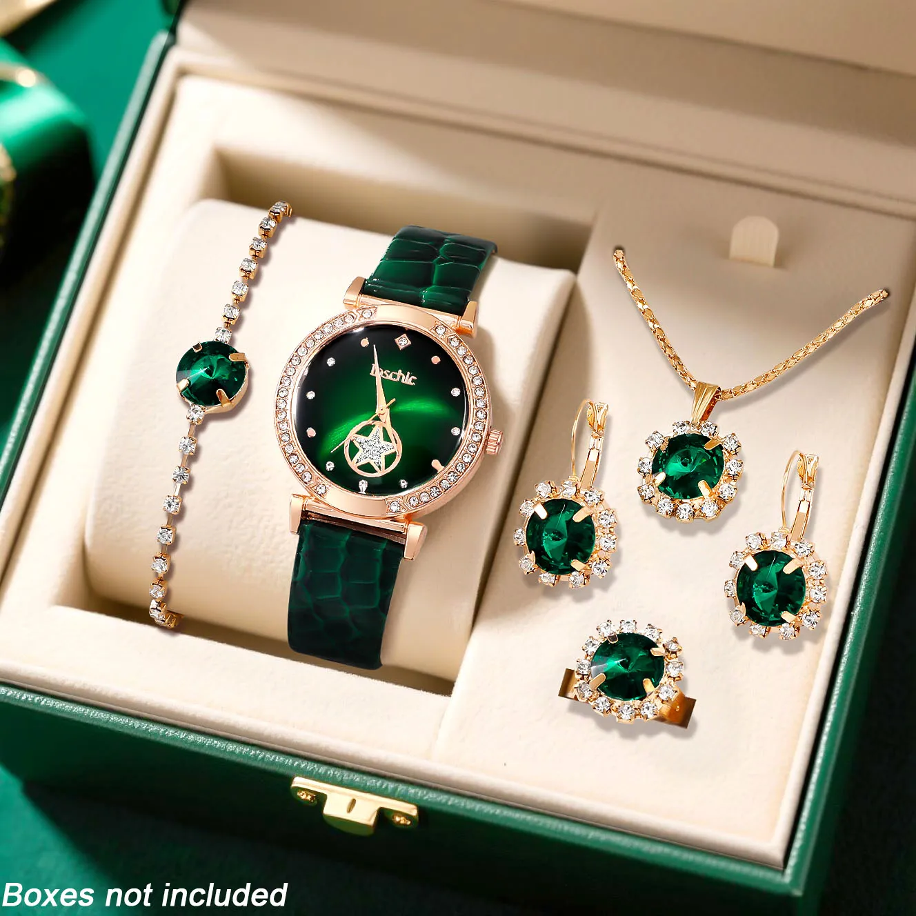 6PCS Elegant and Exquisite Women's Quartz Watches with Shining Necklace, Earrings, Bracelet Accessories Set