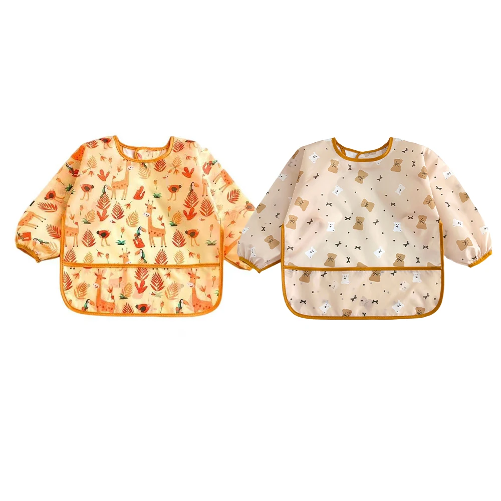 Bavoirs imperméables pour bébé, 2 pièces, dessin animé, Bandanas pour nouveau-né, tissus d'alimentation pour bébé, filles et garçons, serviette de salive, tablier imprimé