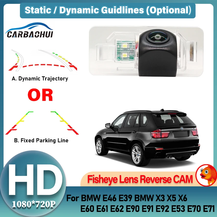 

Rear View Backup Camera For BMW E46 E39 BMW X3 X5 X6 E60 E61 E62 E90 E91 E92 E53 E70 E71 license plate Camera Fisheye Lens