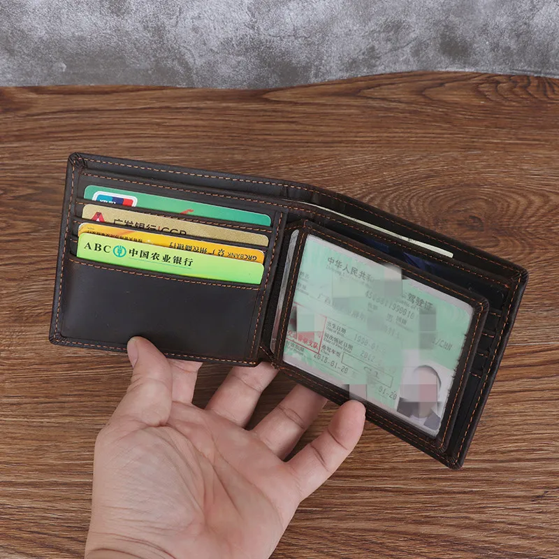 

YH3081 Crazy Horse Leather Men's Short Leather Wallet Anti Magnetic Business Retro Layer Leather Wallet