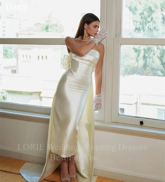 

LORIE Elegant Satin Party Dresses Strapless Backless Bow Evening Prom Dress Mermaid Prom Gown Customized