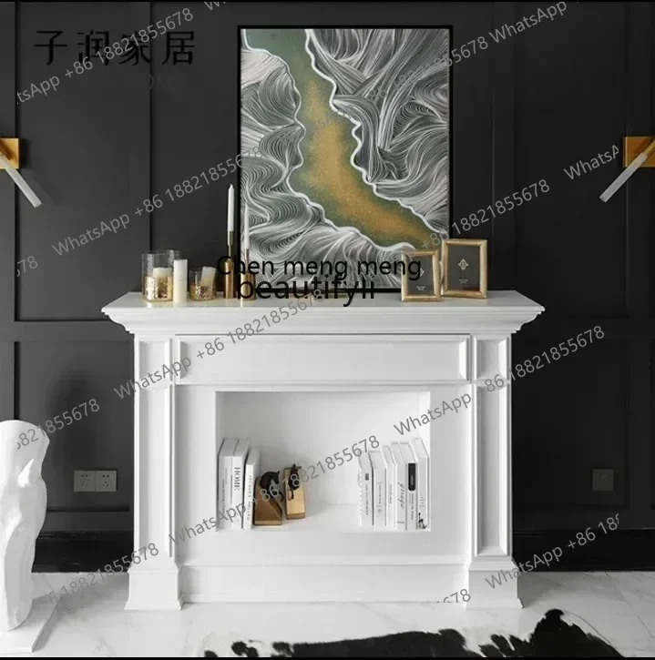 D178   Rural luxury simple solid wood fireplace decorative cabinet European stylish entrance living room fireplace rack